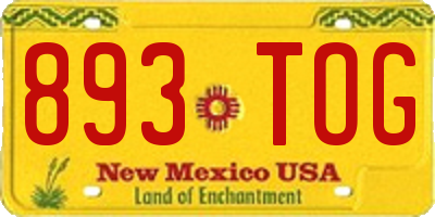 NM license plate 893TOG