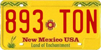 NM license plate 893TON