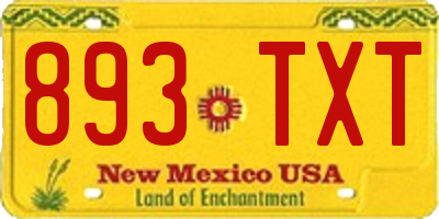 NM license plate 893TXT