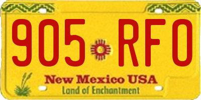 NM license plate 905RFO