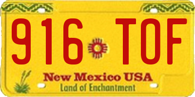 NM license plate 916TOF