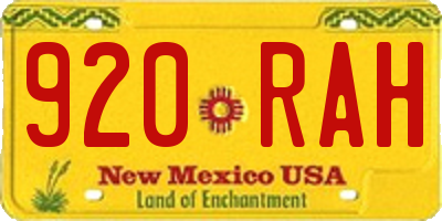 NM license plate 920RAH