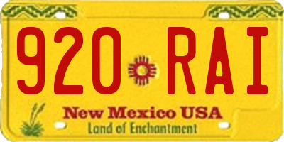 NM license plate 920RAI