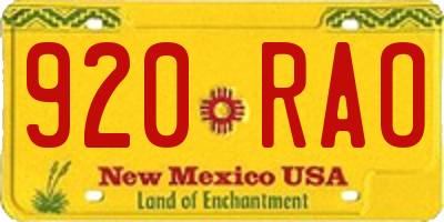 NM license plate 920RAO