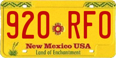 NM license plate 920RFO