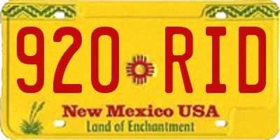 NM license plate 920RID