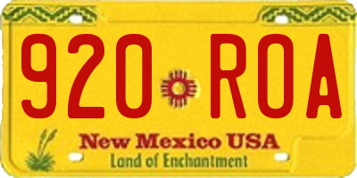 NM license plate 920ROA