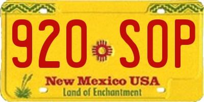 NM license plate 920SOP