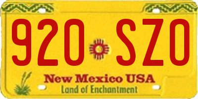NM license plate 920SZO