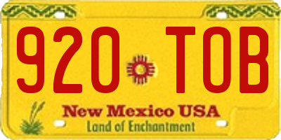NM license plate 920TOB