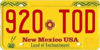NM license plate 920TOD