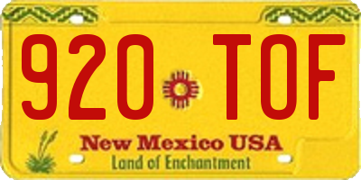 NM license plate 920TOF