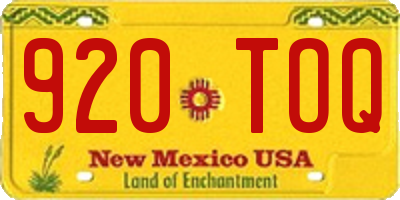 NM license plate 920TOQ