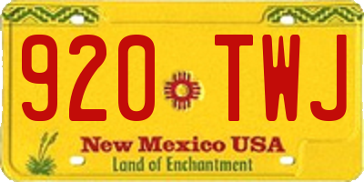 NM license plate 920TWJ