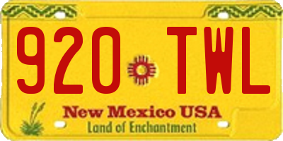 NM license plate 920TWL