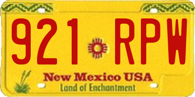NM license plate 921RPW