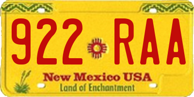 NM license plate 922RAA