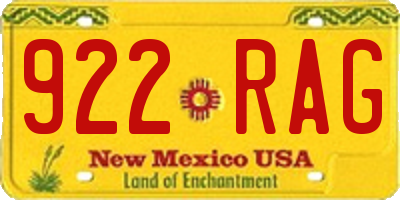 NM license plate 922RAG