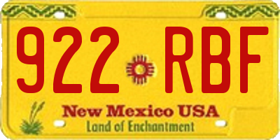 NM license plate 922RBF