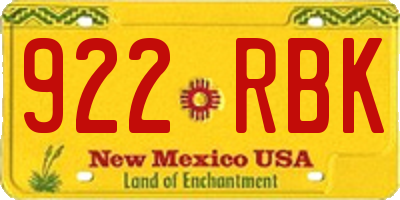 NM license plate 922RBK