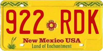 NM license plate 922RDK