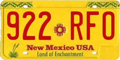 NM license plate 922RFO