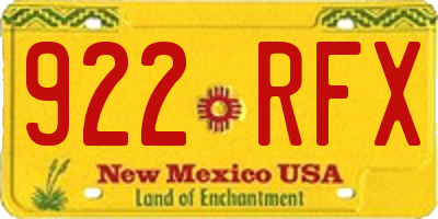 NM license plate 922RFX
