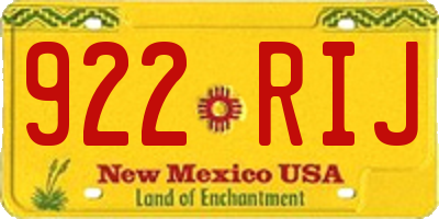 NM license plate 922RIJ