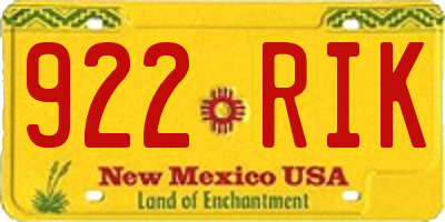 NM license plate 922RIK