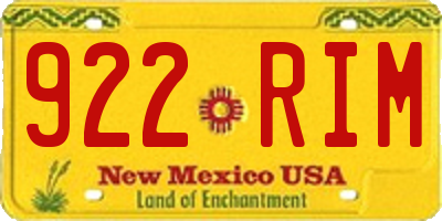 NM license plate 922RIM