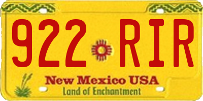 NM license plate 922RIR
