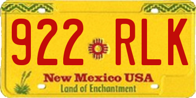 NM license plate 922RLK