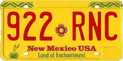 NM license plate 922RNC