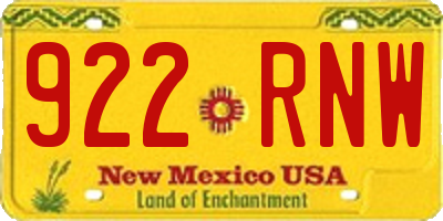NM license plate 922RNW