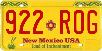 NM license plate 922ROG