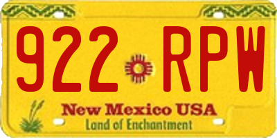 NM license plate 922RPW