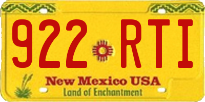 NM license plate 922RTI