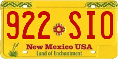 NM license plate 922SIO