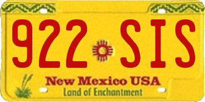 NM license plate 922SIS