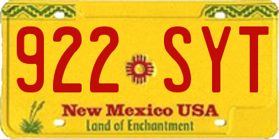 NM license plate 922SYT
