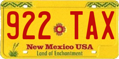 NM license plate 922TAX