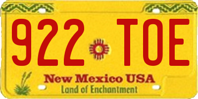 NM license plate 922TOE