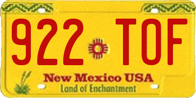 NM license plate 922TOF
