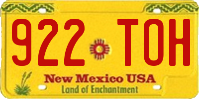 NM license plate 922TOH