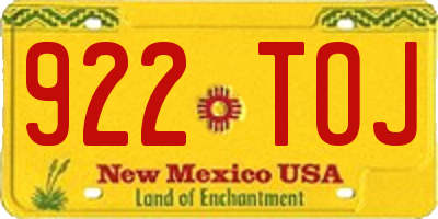 NM license plate 922TOJ