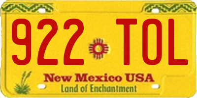 NM license plate 922TOL