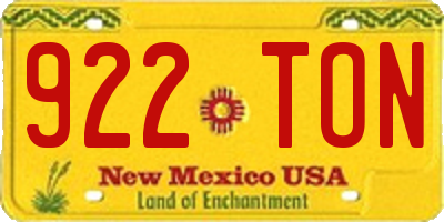 NM license plate 922TON