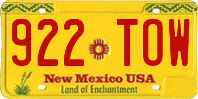 NM license plate 922TOW