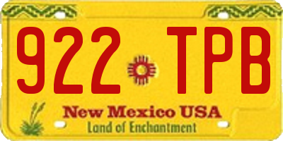 NM license plate 922TPB