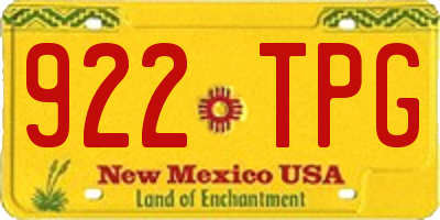 NM license plate 922TPG